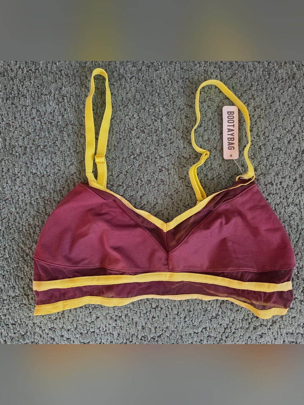 Bootybag Maroon & Yellow Mesh Bralette Size M NWT